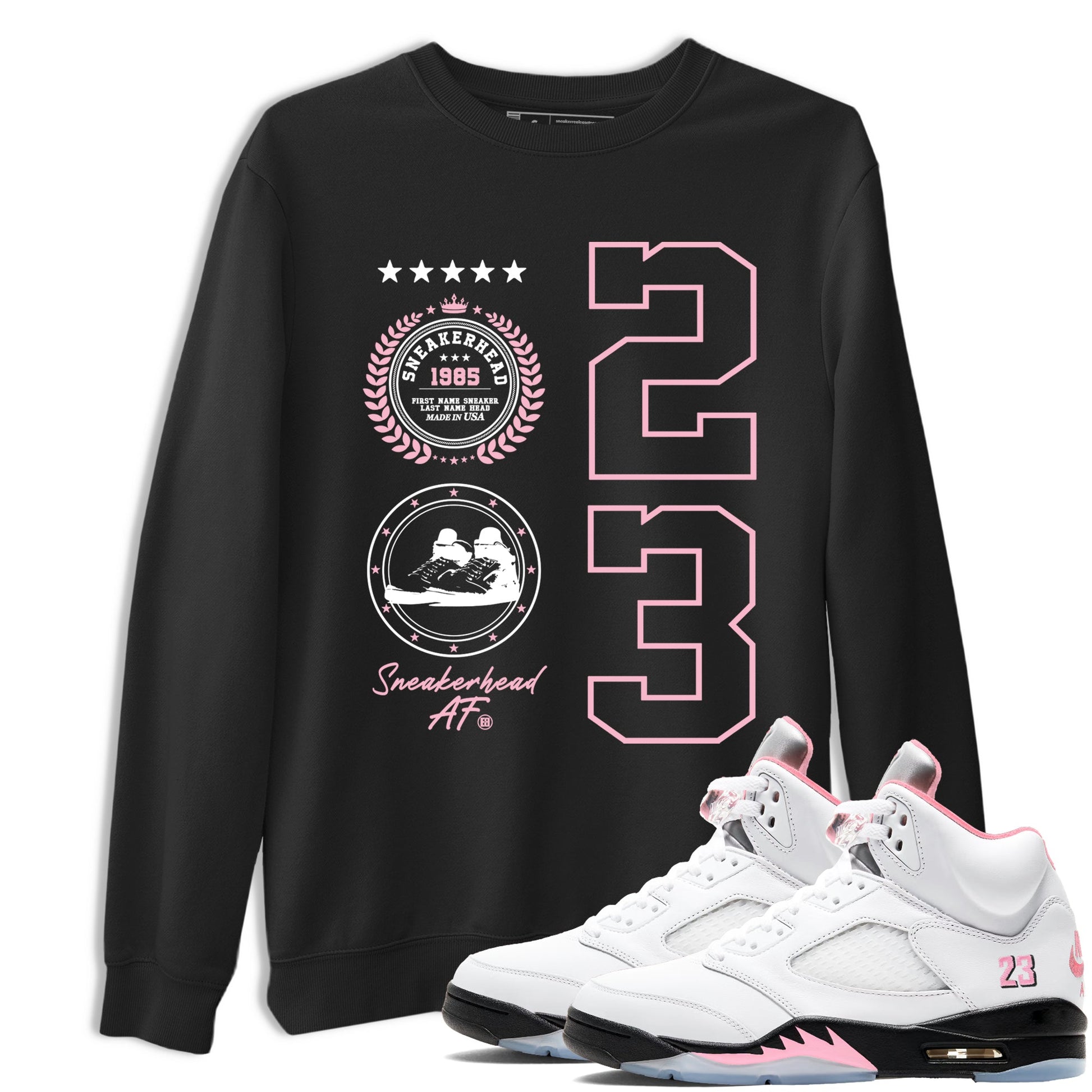 Sneaker Emblem sneaker match t-shirt styled to complete your fit with the Air Jordan 5 35th Anniversary sneakers, shown in Black 1.
