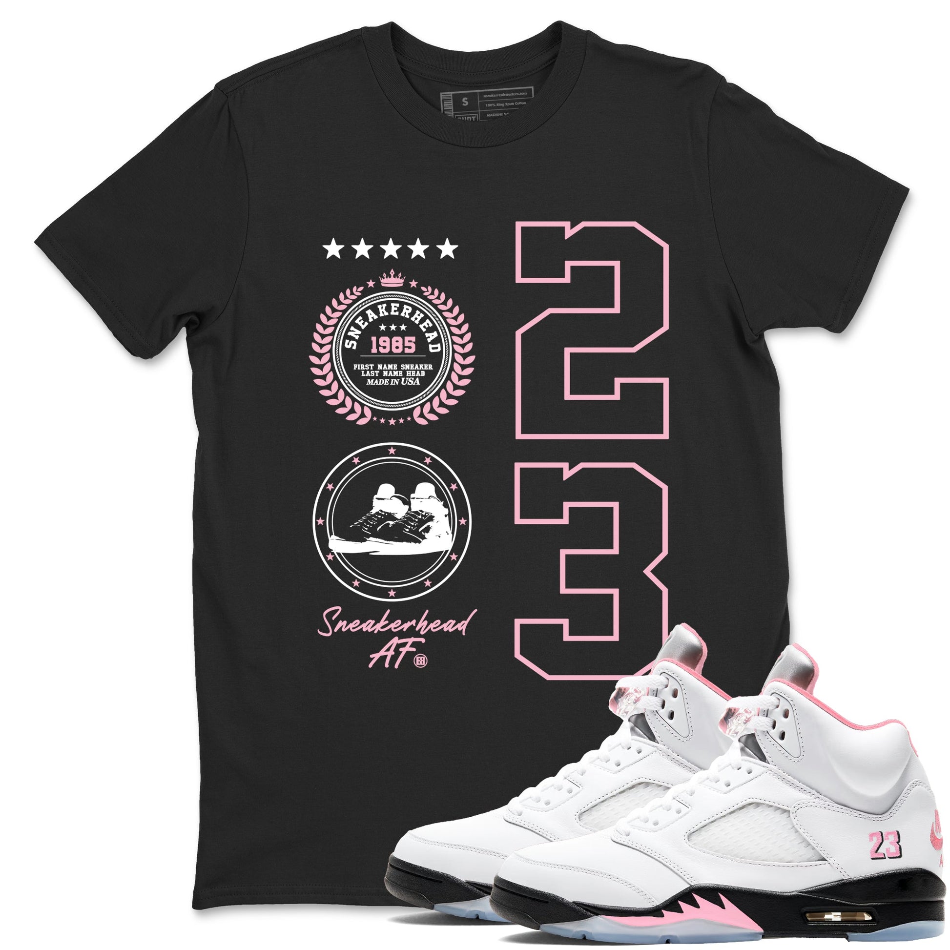 Sneaker Emblem sneaker match t-shirt styled to complete your fit with the Air Jordan 5 35th Anniversary sneakers, shown in Black 1.