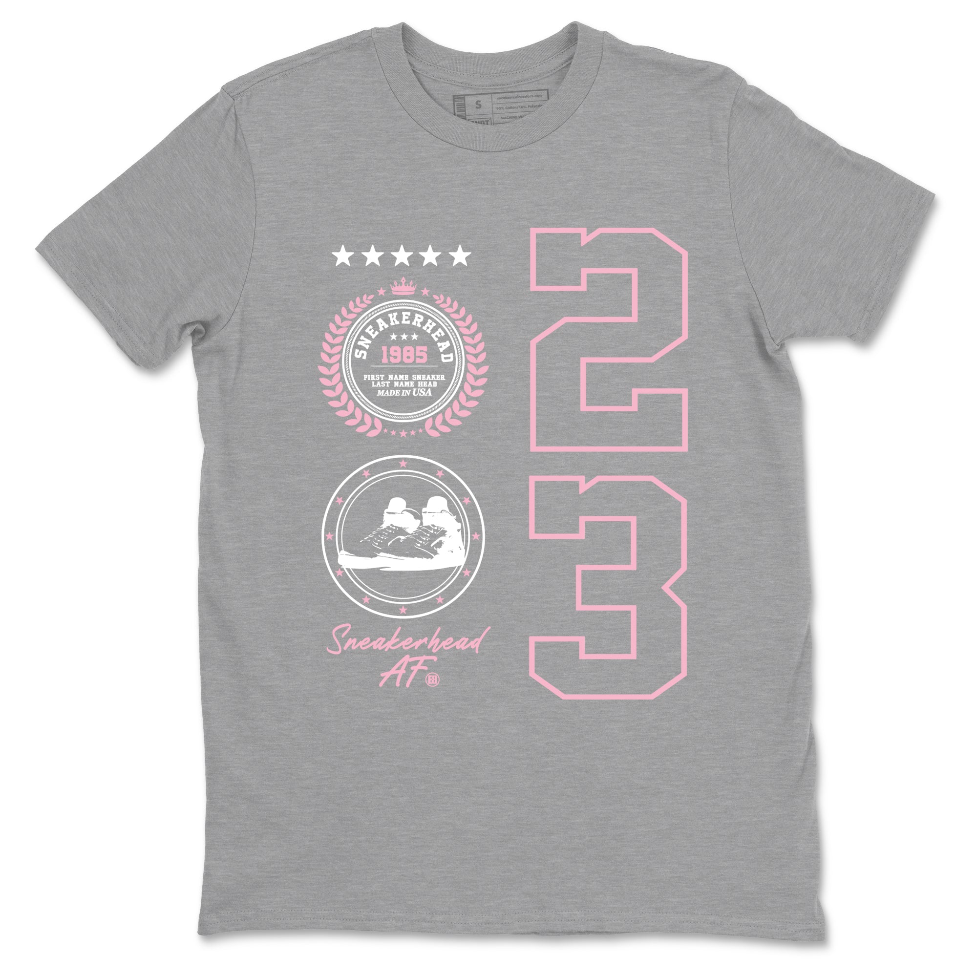 Sneaker Emblem sneaker match t-shirt styled to complete your fit with the Air Jordan 5 35th Anniversary sneakers, shown in Heather Grey 2.