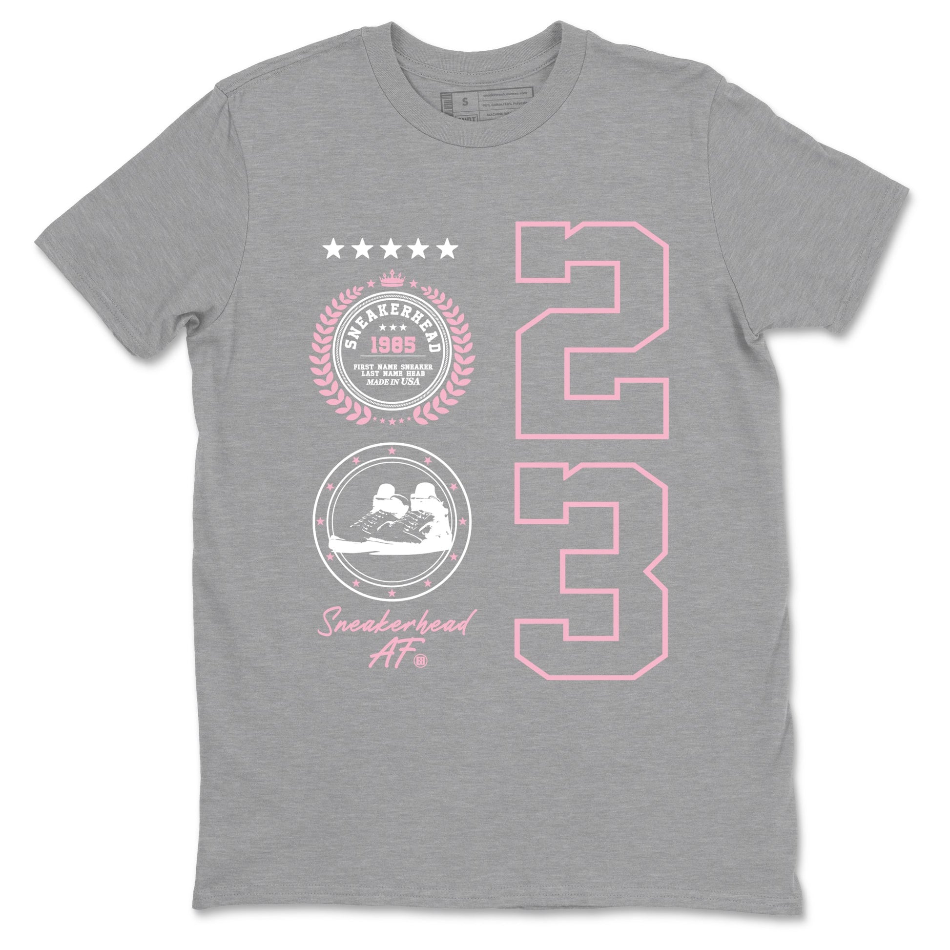 Sneaker Emblem sneaker match t-shirt styled to complete your fit with the Air Jordan 5 35th Anniversary sneakers, shown in Heather Grey 2.