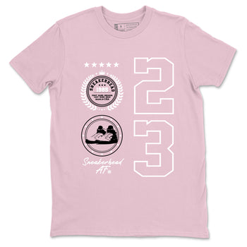 Sneaker Emblem sneaker match t-shirt styled to complete your fit with the Air Jordan 5 35th Anniversary sneakers, shown in Pink 2.