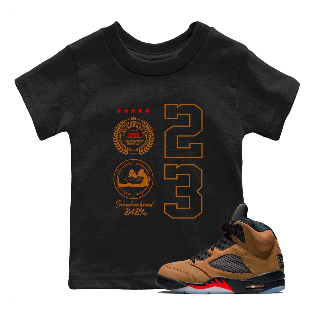5s Archaeo Brown shirts to match jordans Sneaker Emblem sneaker match tees Air Jordan 5 Archaeo Brown SNRT Sneaker Release Tees Youth Baby Black 1 crew neck shirts