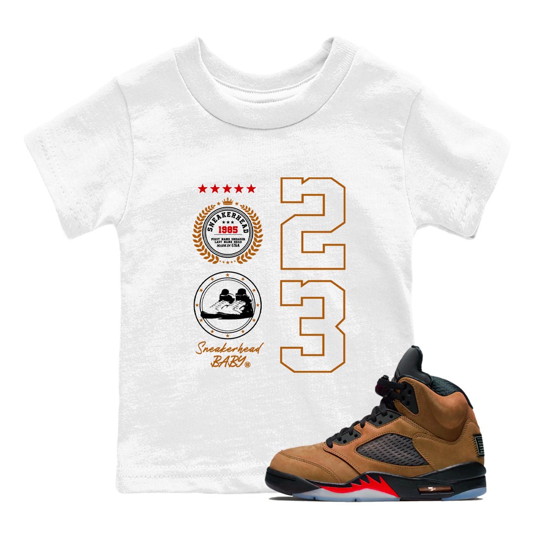 5s Archaeo Brown shirts to match jordans Sneaker Emblem sneaker match tees Air Jordan 5 Archaeo Brown SNRT Sneaker Release Tees Youth Baby White 1 crew neck shirts