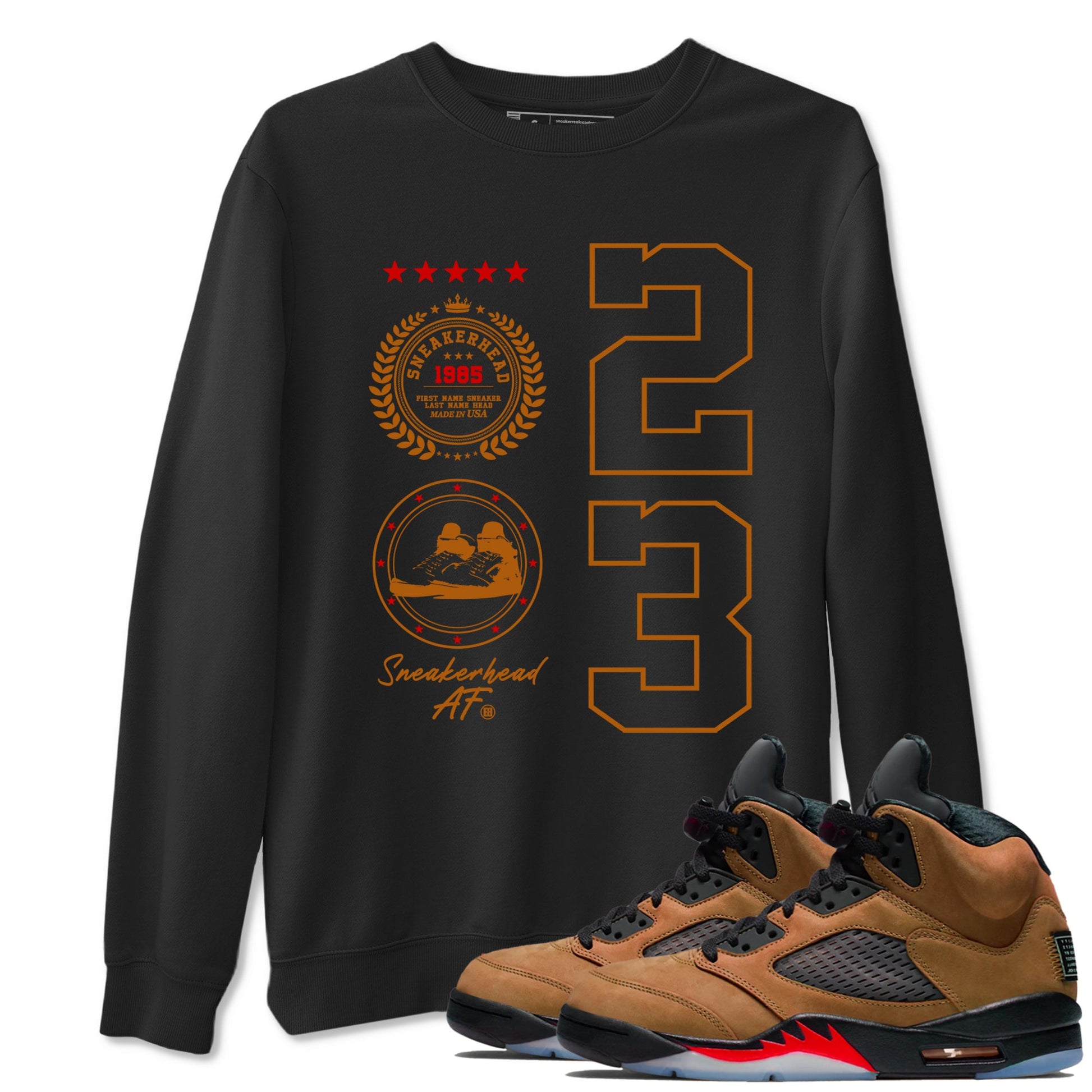 5s Archaeo Brown shirts to match jordans Sneaker Emblem sneaker match tees Air Jordan 5 Archaeo Brown SNRT Sneaker Release Tees unisex cotton Black 1 crew neck shirts