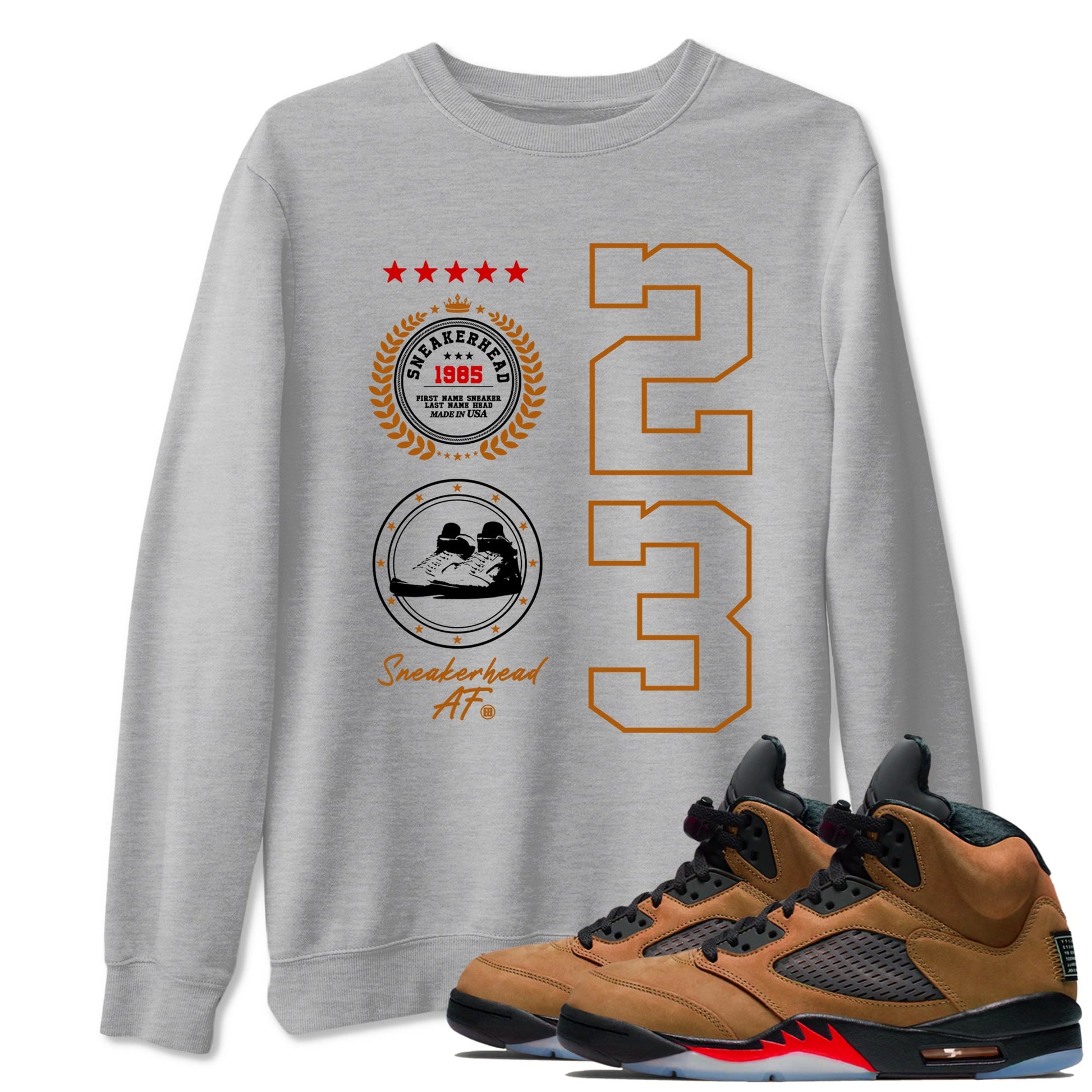 5s Archaeo Brown shirts to match jordans Sneaker Emblem sneaker match tees Air Jordan 5 Archaeo Brown SNRT Sneaker Release Tees unisex cotton Heather Grey 1 crew neck shirts