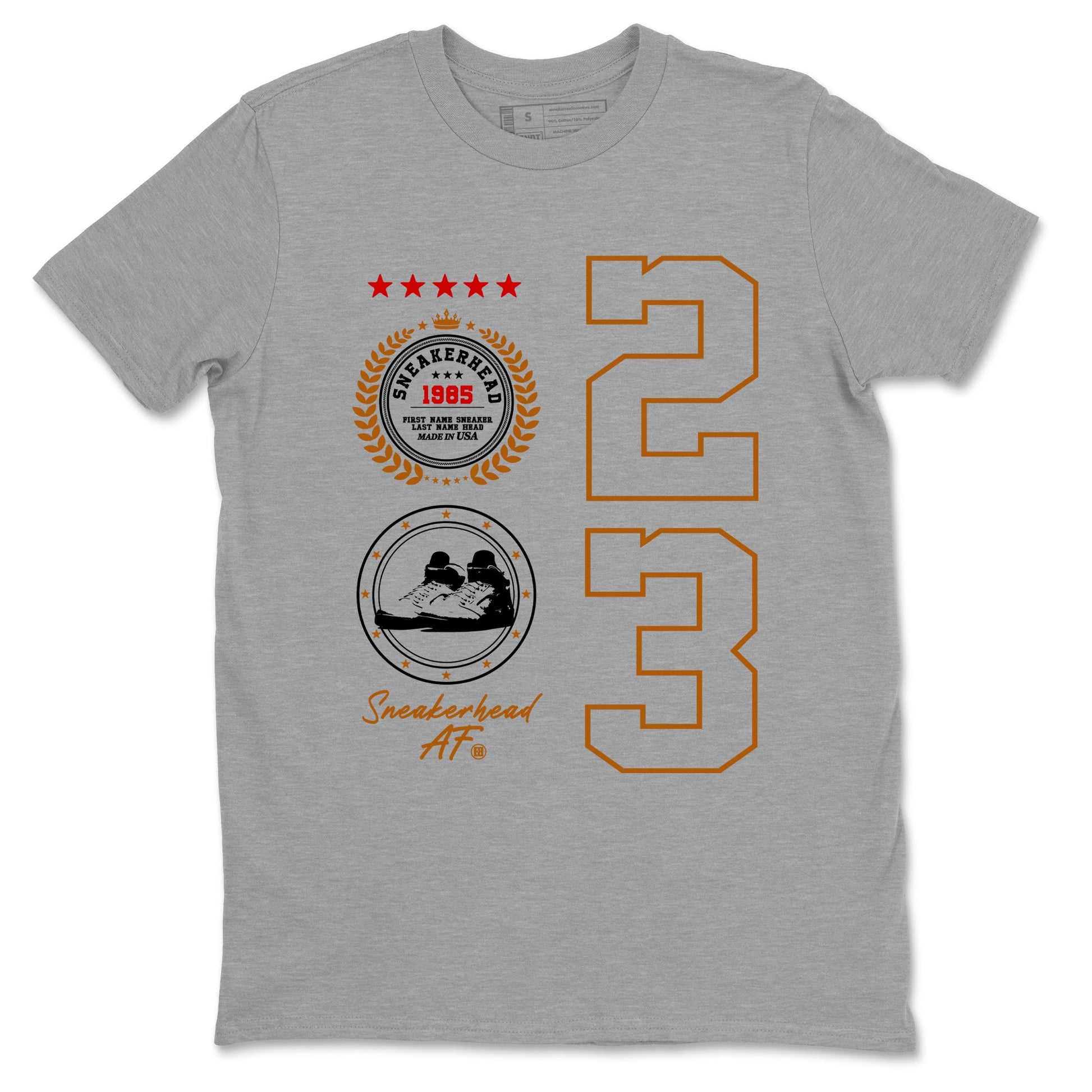 5s Archaeo Brown shirts to match jordans Sneaker Emblem sneaker match tees Air Jordan 5 Archaeo Brown SNRT Sneaker Release Tees unisex cotton Heather Grey 2 crew neck shirts