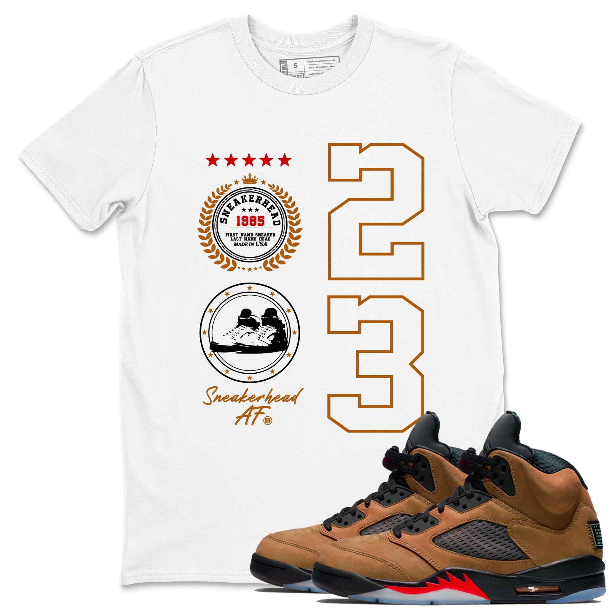 5s Archaeo Brown shirts to match jordans Sneaker Emblem sneaker match tees Air Jordan 5 Archaeo Brown SNRT Sneaker Release Tees unisex cotton White 1 crew neck shirts