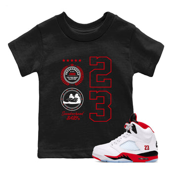 5s Fire Red Sneaker match tees – Sneaker Tees To Match Jordan 5 Retro Fire Red Sneakers – Sneaker Emblem Kids Graphic T-Shirt Black 1