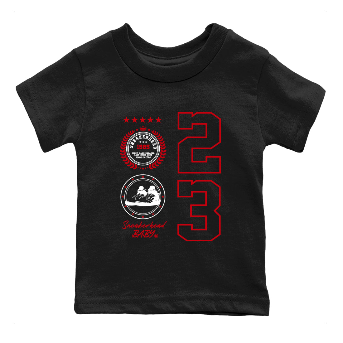 5s Fire Red Sneaker match tees – Sneaker Tees To Match Jordan 5 Retro Fire Red Sneakers – Sneaker Emblem Kids Graphic T-Shirt Black 2