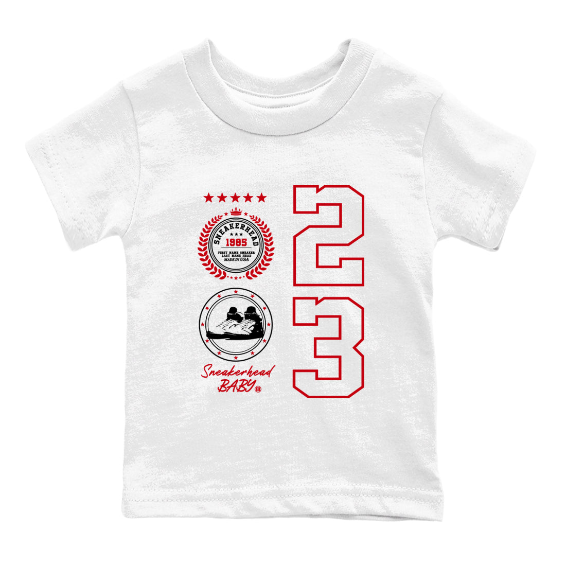 5s Fire Red Sneaker match tees – Sneaker Tees To Match Jordan 5 Retro Fire Red Sneakers – Sneaker Emblem Kids Graphic T-Shirt White 2