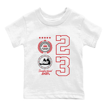 5s Fire Red Sneaker match tees – Sneaker Tees To Match Jordan 5 Retro Fire Red Sneakers – Sneaker Emblem Kids Graphic T-Shirt White 2