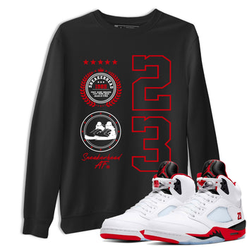 5s Fire Red Sneaker match tees – Sneaker Tees To Match Jordan 5 Retro Fire Red Sneakers – Sneaker Emblem Graphic Tee Black 1