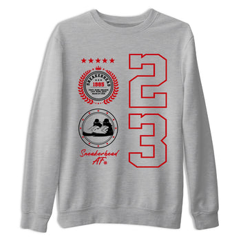 5s Fire Red Sneaker match tees – Sneaker Tees To Match Jordan 5 Retro Fire Red Sneakers – Sneaker Emblem Graphic Tee Heather Grey 2