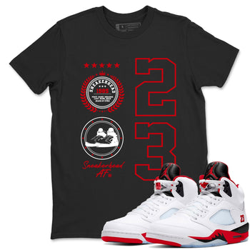 5s Fire Red Sneaker match tees – Sneaker Tees To Match Jordan 5 Retro Fire Red Sneakers – Sneaker Emblem Graphic Tee Black 1