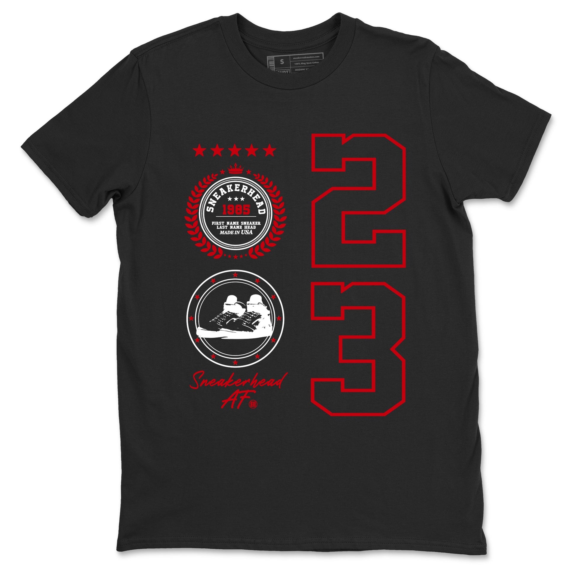 5s Fire Red Sneaker match tees – Sneaker Tees To Match Jordan 5 Retro Fire Red Sneakers – Sneaker Emblem Graphic Tee Black 2