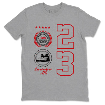 5s Fire Red Sneaker match tees – Sneaker Tees To Match Jordan 5 Retro Fire Red Sneakers – Sneaker Emblem Graphic Tee Heather Grey 2