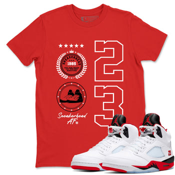 5s Fire Red Sneaker match tees – Sneaker Tees To Match Jordan 5 Retro Fire Red Sneakers – Sneaker Emblem Graphic Tee Red 1