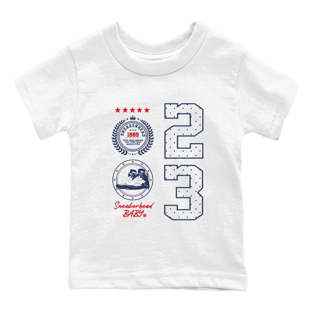 6s White And Midnight Navy shirts to match jordans Sneaker Emblem sneaker match tees Air Jordan 6 White And Midnight Navy SNRT Sneaker Tees streetwear brand Baby and Youth White 2 cotton tee