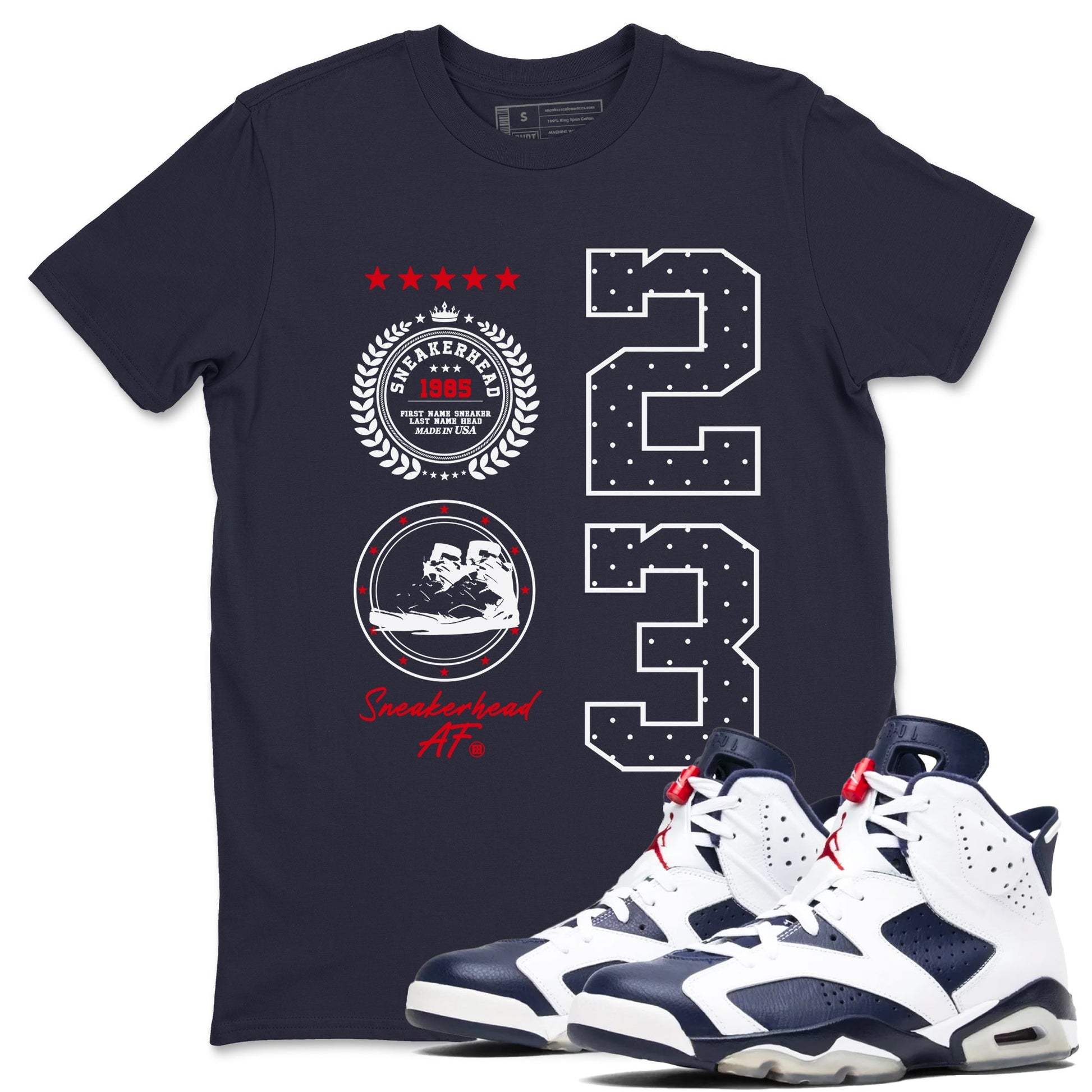 6s White And Midnight Navy shirts to match jordans Sneaker Emblem sneaker match tees Air Jordan 6 White And Midnight Navy SNRT Sneaker Tees streetwear brand Navy 1 unisex cotton tee