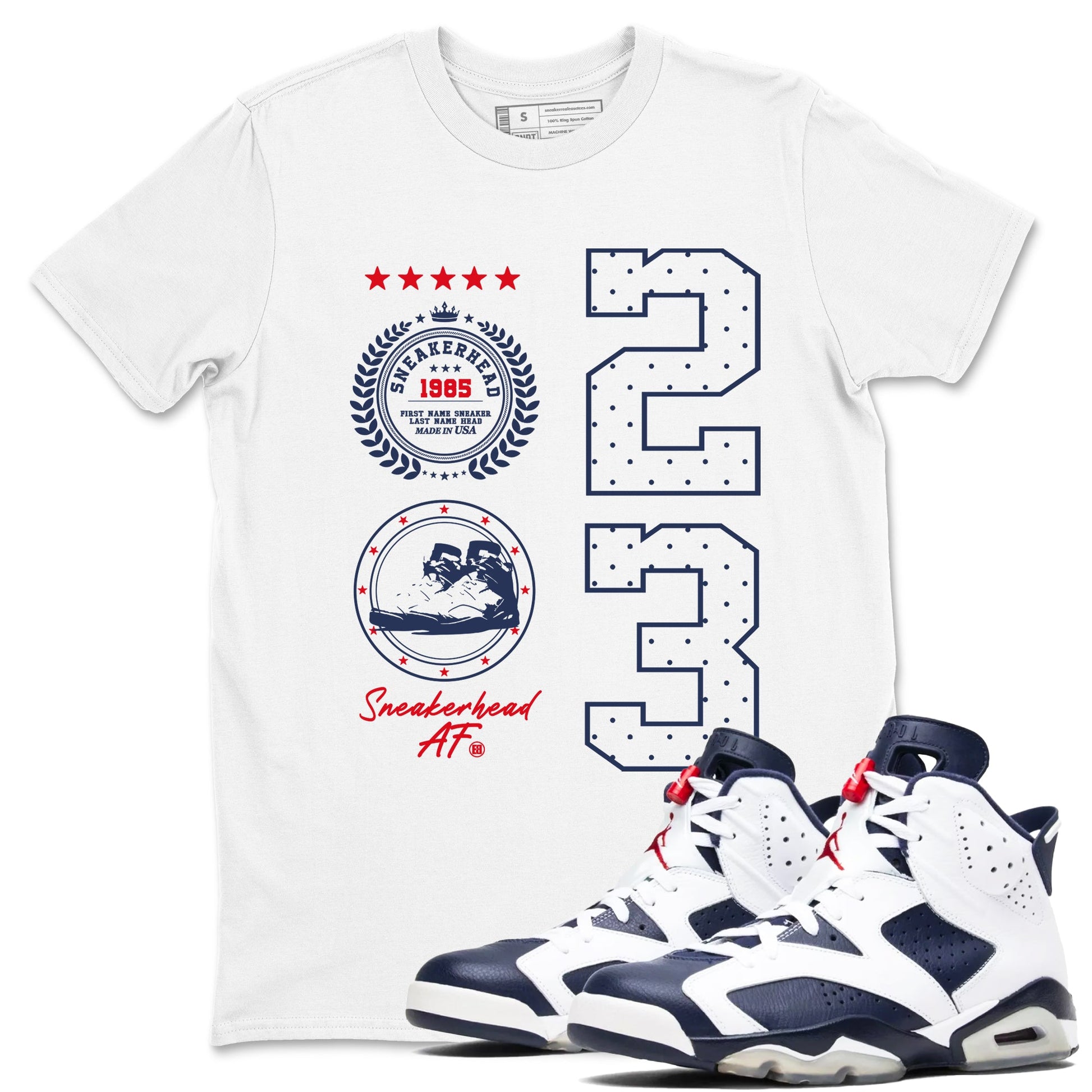 6s White And Midnight Navy shirts to match jordans Sneaker Emblem sneaker match tees Air Jordan 6 White And Midnight Navy SNRT Sneaker Tees streetwear brand White 1 unisex cotton tee