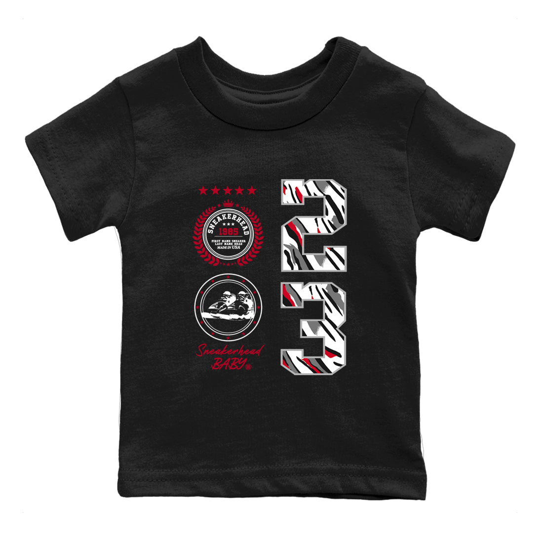 Sneaker match tees – Sneaker Tees To Match Air Jordan 8 Bunny Shoes Air Jordan 8 White and True Red – Sneaker Emblem Kids T-Shirt Black 2