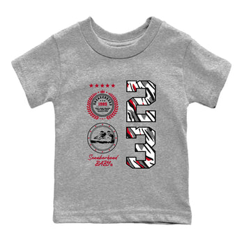 Sneaker match tees – Sneaker Tees To Match Air Jordan 8 Bunny Shoes Air Jordan 8 White and True Red – Sneaker Emblem Kids T-Shirt Heather Grey 2