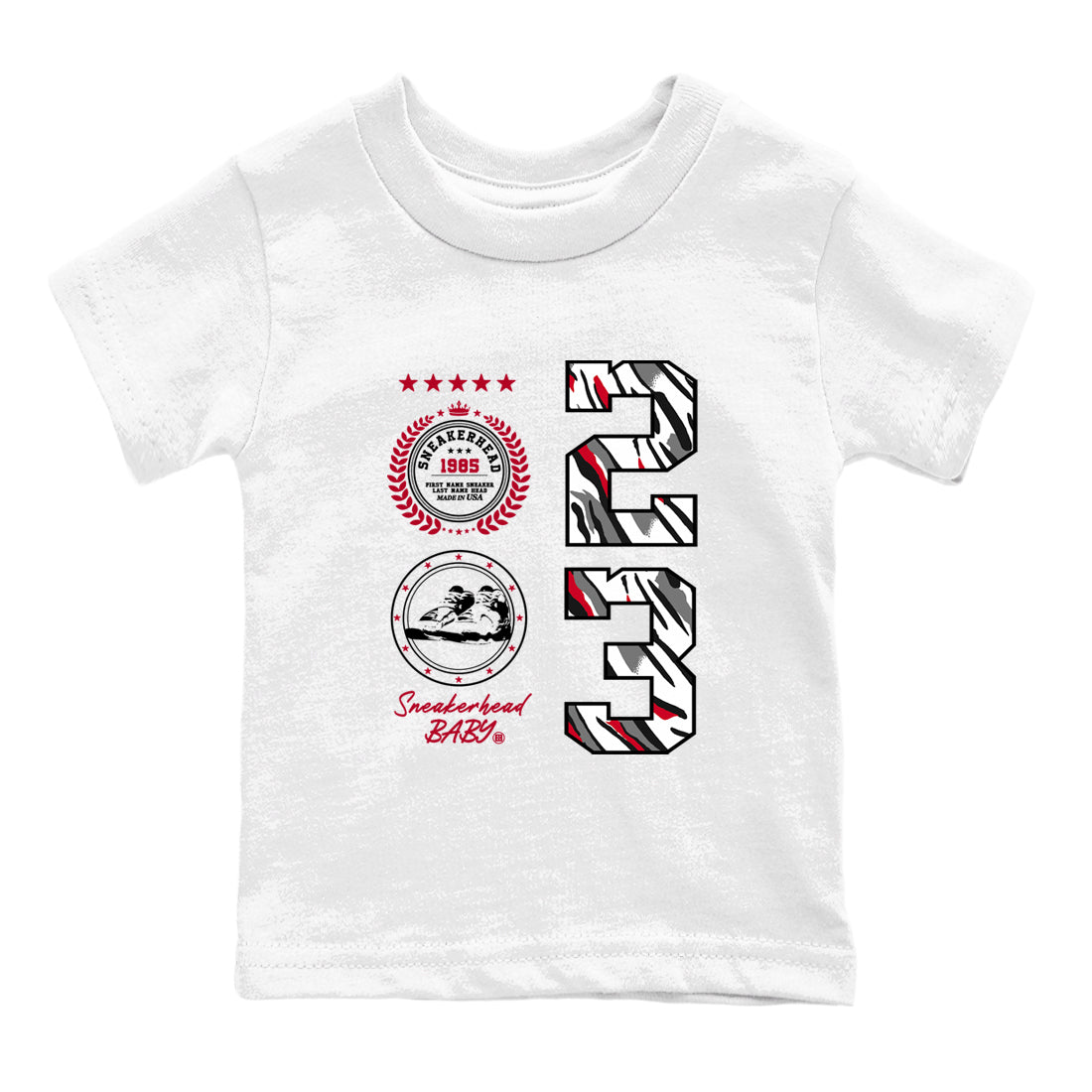 Sneaker match tees – Sneaker Tees To Match Air Jordan 8 Bunny Shoes Air Jordan 8 White and True Red – Sneaker Emblem Kids T-Shirt White 2