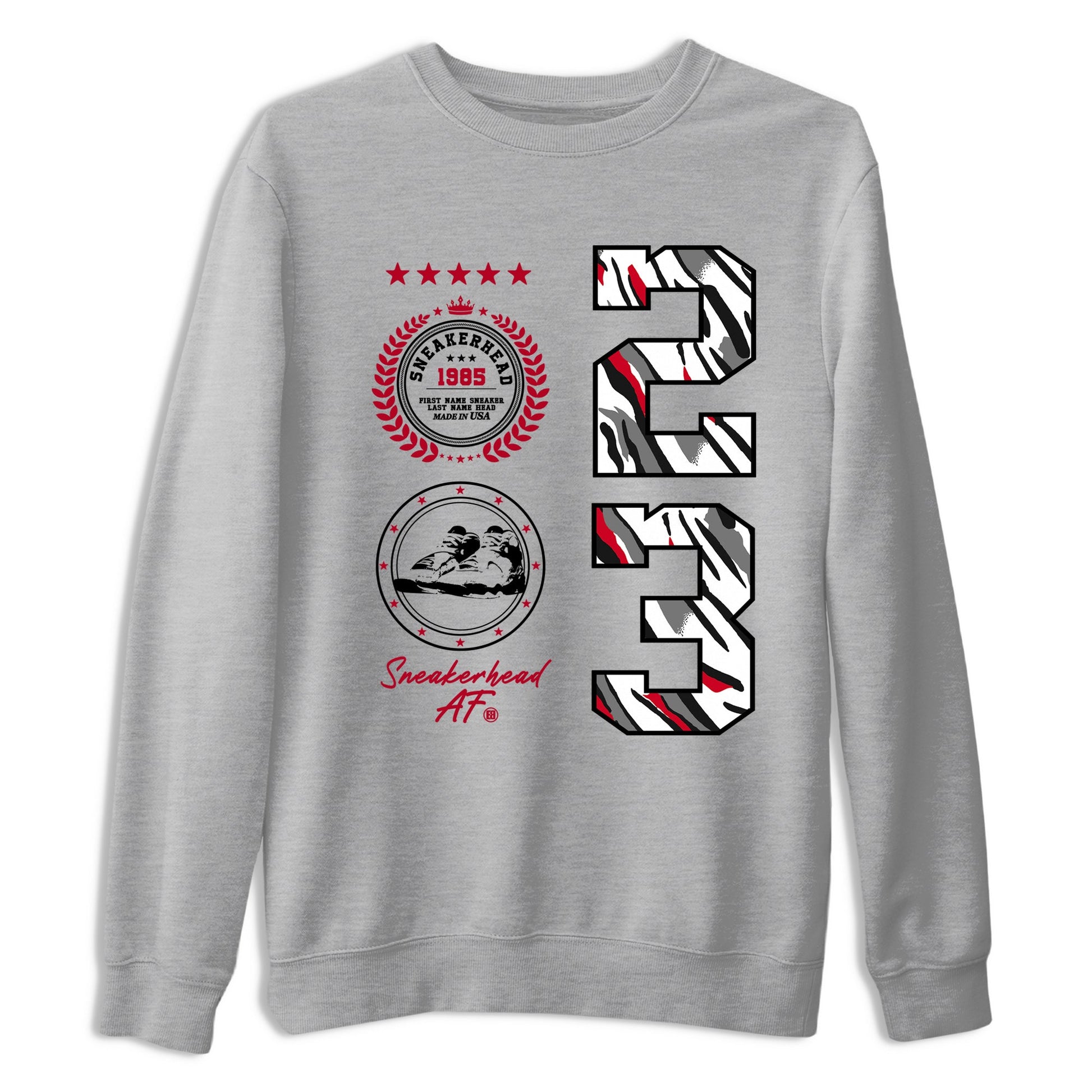 Sneaker match tees – Sneaker Tees To Match Air Jordan 8 Bunny Shoes Air Jordan 8 White and True Red – Sneaker Emblem Tee Heather Grey 2