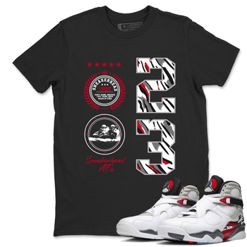 Sneaker match tees – Sneaker Tees To Match Air Jordan 8 Bunny Shoes Air Jordan 8 White and True Red – Sneaker Emblem Tee Black 1