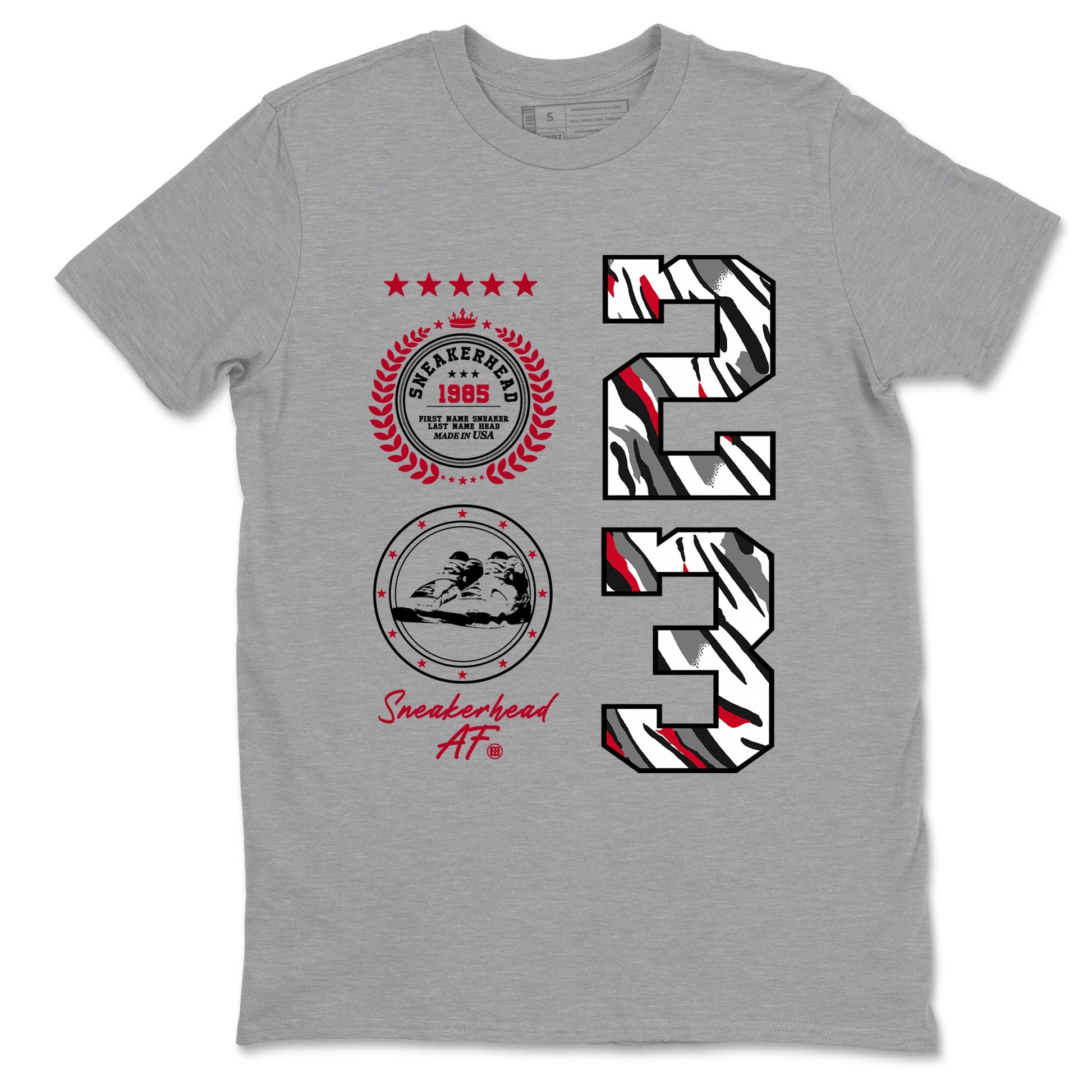 Sneaker match tees – Sneaker Tees To Match Air Jordan 8 Bunny Shoes Air Jordan 8 White and True Red – Sneaker Emblem Tee Heather Grey 2