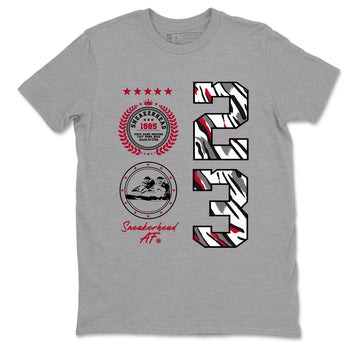Sneaker match tees – Sneaker Tees To Match Air Jordan 8 Bunny Shoes Air Jordan 8 White and True Red – Sneaker Emblem Tee Heather Grey 2