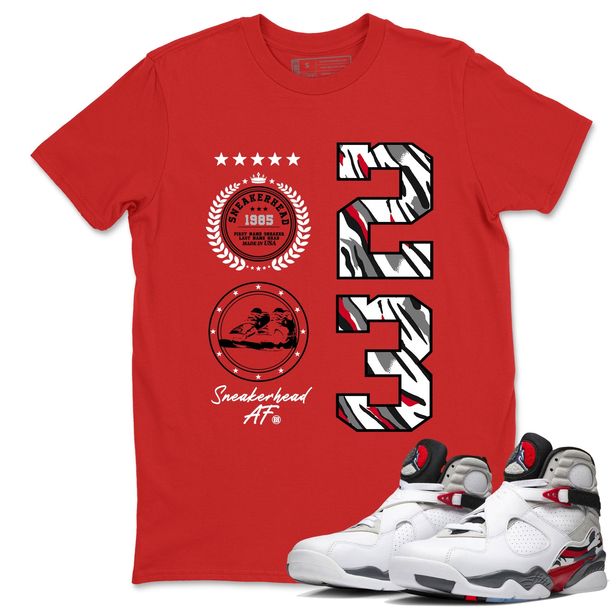 Sneaker match tees – Sneaker Tees To Match Air Jordan 8 Bunny Shoes Air Jordan 8 White and True Red – Sneaker Emblem Tee Red 1
