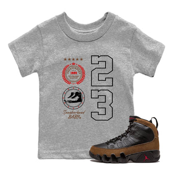 9s Olive shirts to match jordans Sneaker Emblem sneaker match tees Air Jordan 9 Olive match shoes to clothes SNRT Sneaker Tees Youth Baby Heather Grey 1 tee