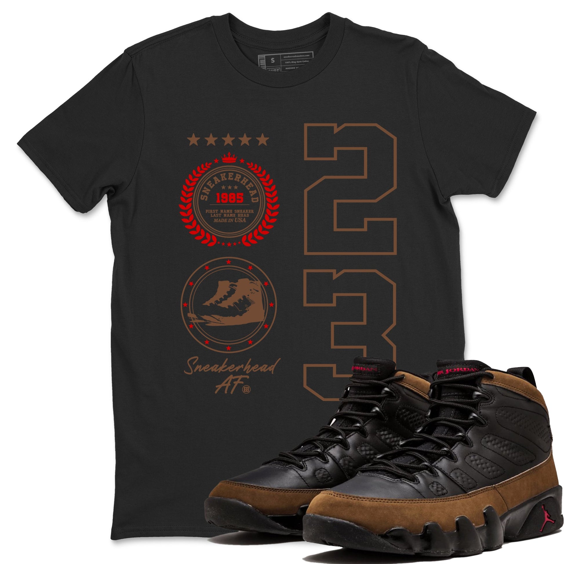 9s Olive shirts to match jordans Sneaker Emblem sneaker match tees Air Jordan 9 Olive match shoes to clothes SNRT Sneaker Tees unisex cotton Black 1 shirts