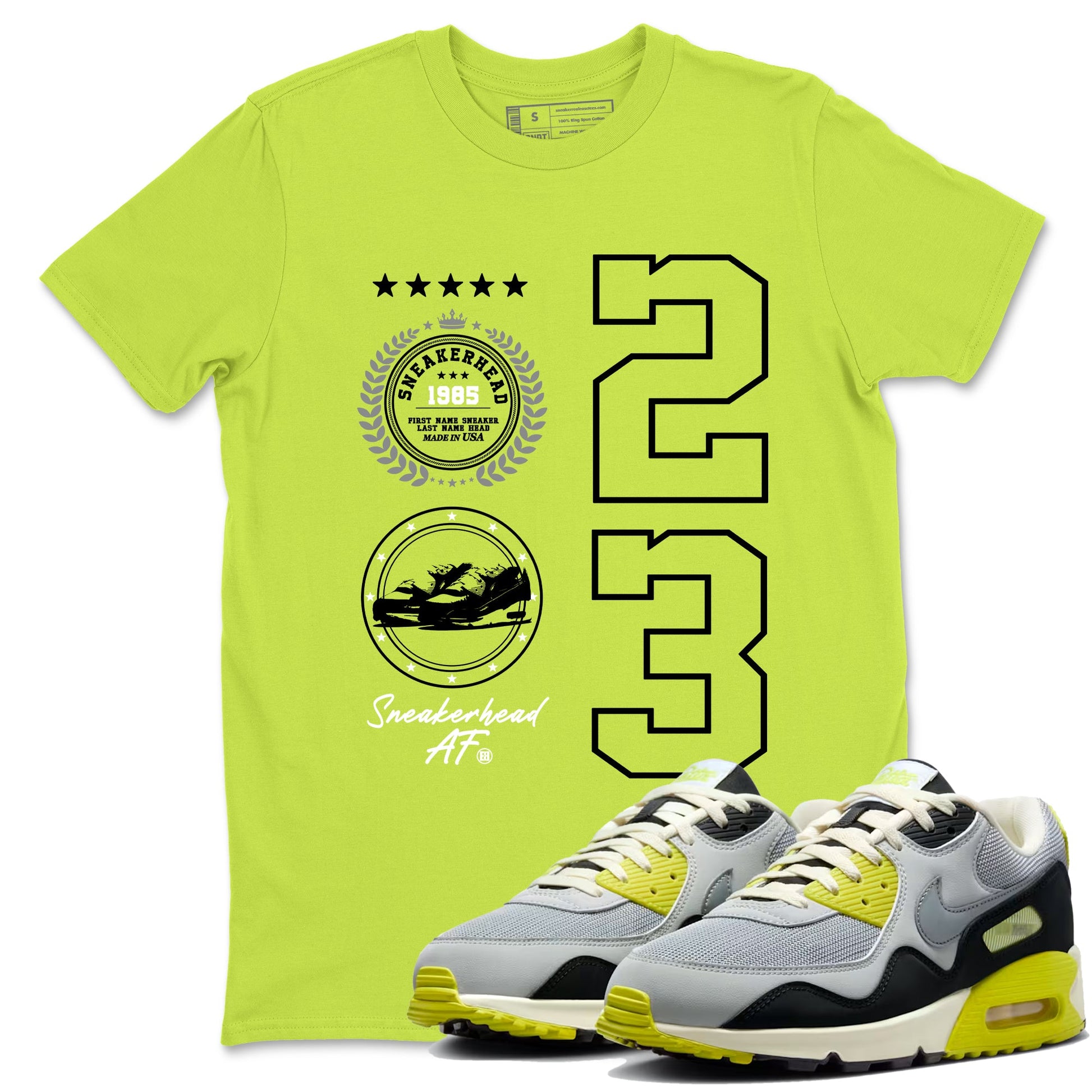 Sneaker Emblem sneaker match t-shirt styled to complete your fit with the Air Max 90 Cyber sneakers, shown in Safety Green 1.