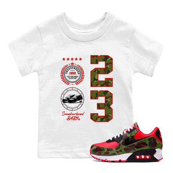 Air Max 90 Duck Camo shirts to match jordans Sneaker Emblem sneaker match tees Air Max 90 Reverse Duck Camo match shoes to clothes SNRT Sneaker Tees Youth Baby White 1 tee