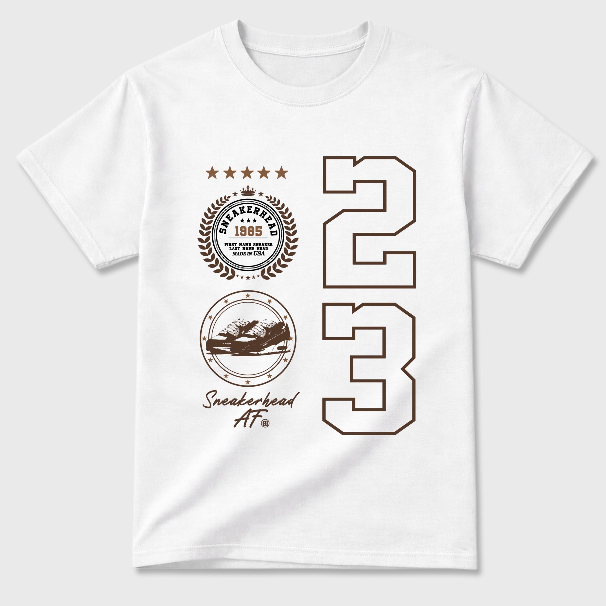 Sneaker Emblem Graphic T-Shirt featuring original streetwear artwork designed to match the Air Max 90 Shadow Brown. White 2 Graphic T-Shirt.