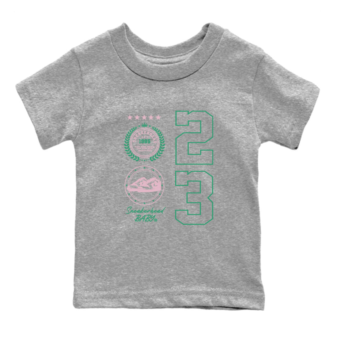 Dunk Low Medium Soft Pink Malachite shirt to match jordans Sneaker Emblem sneaker tees Dunks Medium Soft Pink Malachite Streetwear Brand SNRT Sneaker Release Tees baby toddler Heather Grey 2 cotton Shirt