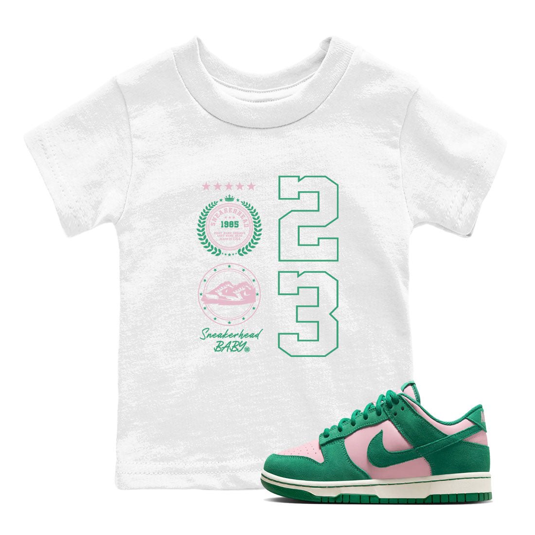 Dunk Low Medium Soft Pink Malachite shirt to match jordans Sneaker Emblem sneaker tees Dunks Medium Soft Pink Malachite Streetwear Brand SNRT Sneaker Release Tees baby toddler White 1 cotton Shirt