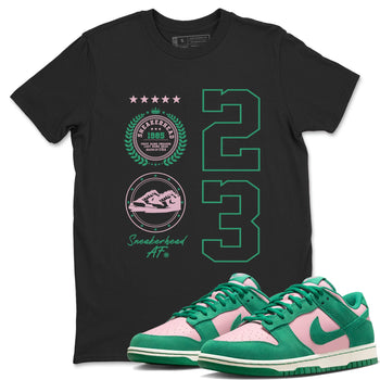 Dunk Low Medium Soft Pink Malachite shirt to match jordans Sneaker Emblem sneaker tees Dunks Medium Soft Pink Malachite Streetwear Brand SNRT Sneaker Release Tees unisex cotton Black 1 crew neck shirt