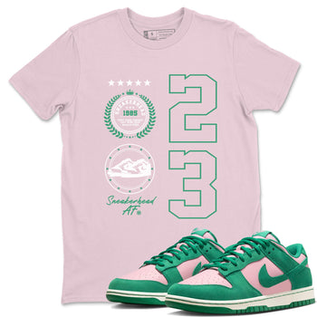 Dunk Low Medium Soft Pink Malachite shirt to match jordans Sneaker Emblem sneaker tees Dunks Medium Soft Pink Malachite Streetwear Brand SNRT Sneaker Release Tees unisex cotton Pink 1 crew neck shirt