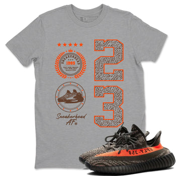 Yeezy 350 Carbon Beluga shirts to match jordans Sneaker Emblem sneaker match tees Yeezy 350 Carbon Beluga match shoes to clothes SNRT Sneaker Tees unisex cotton Heather Grey 1 shirts