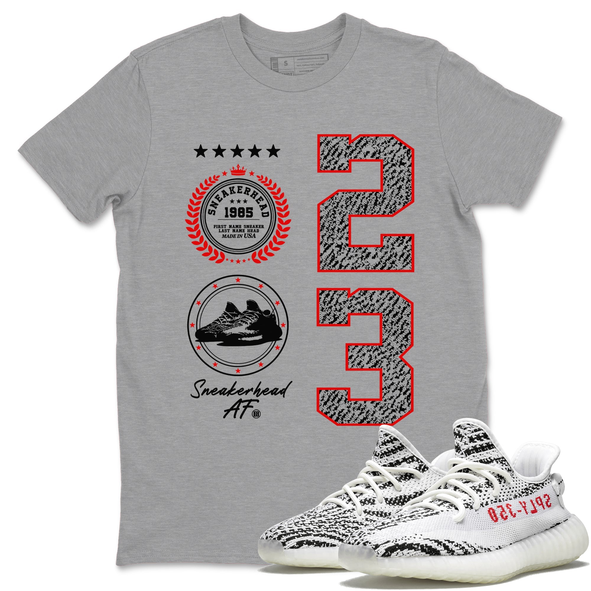 Yeezy 350 Zebra shirts to match jordans Sneaker Emblem sneaker match tees Yeezy 350 Zebra match shoes to clothes SNRT Sneaker Tees unisex cotton Heather Grey 1 shirts