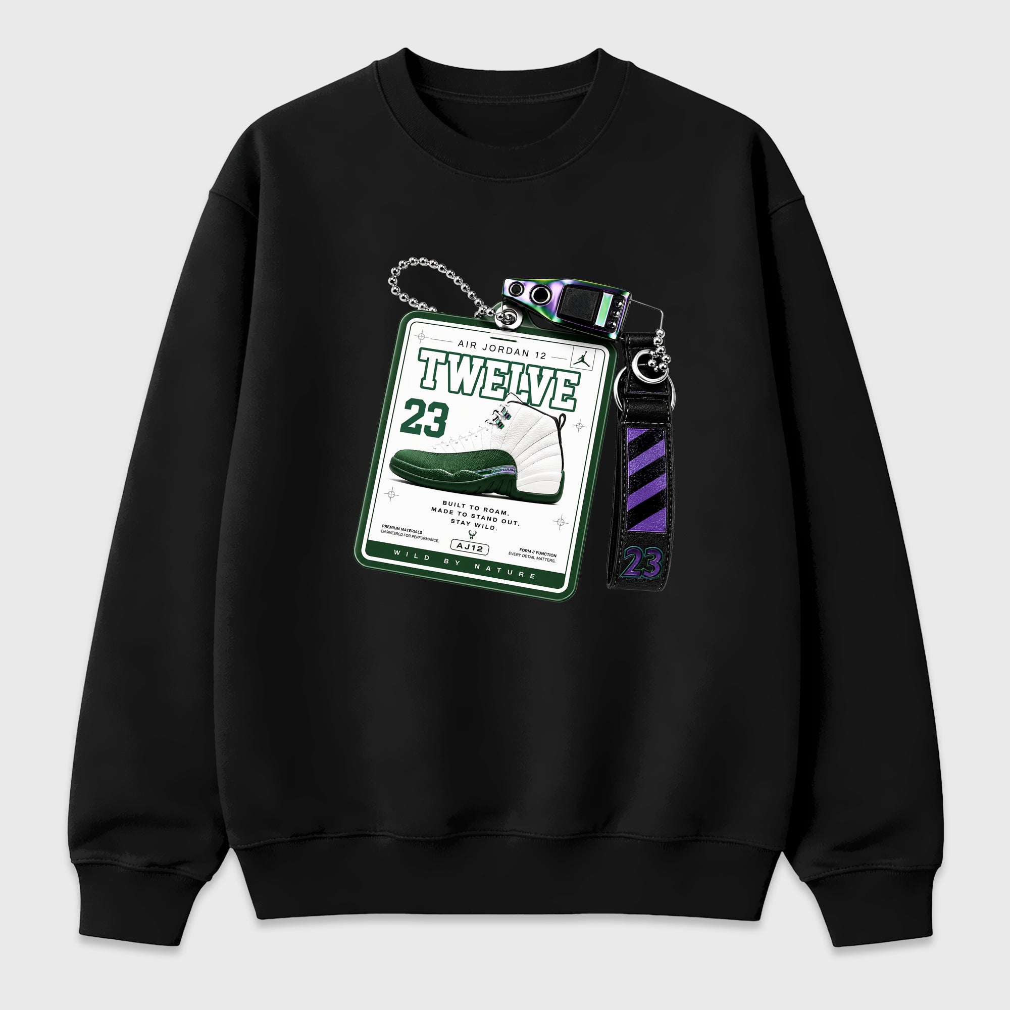 Sneaker Hang Tag Graphic T-Shirt featuring original streetwear artwork designed to match the Air Jordan 12 Summit Green. Black 2 Graphic Tee.