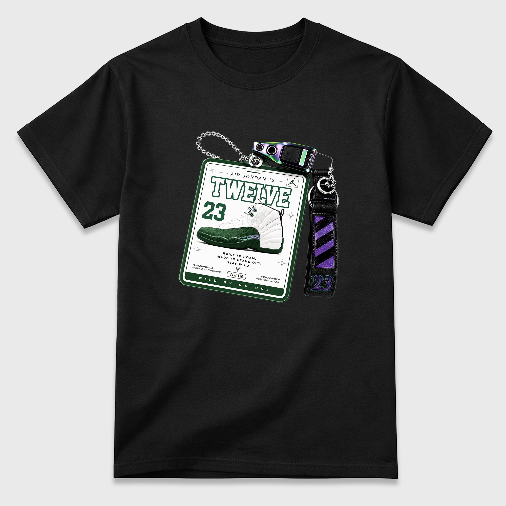 Sneaker Hang Tag Graphic T-Shirt featuring original streetwear artwork designed to match the Air Jordan 12 Summit Green. Black 2 Graphic T-Shirt.
