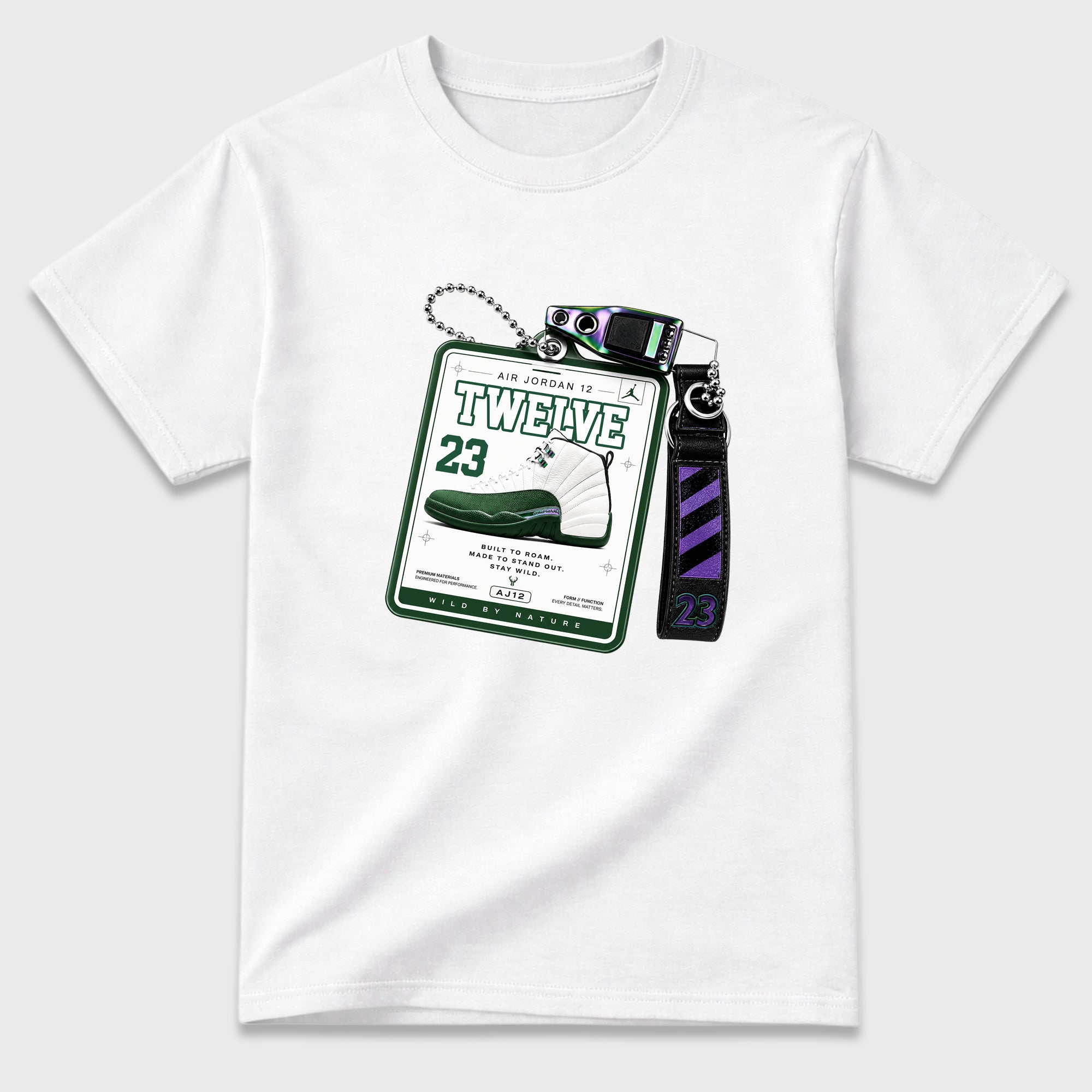 Sneaker Hang Tag Graphic T-Shirt featuring original streetwear artwork designed to match the Air Jordan 12 Summit Green. White 2 Graphic T-Shirt.
