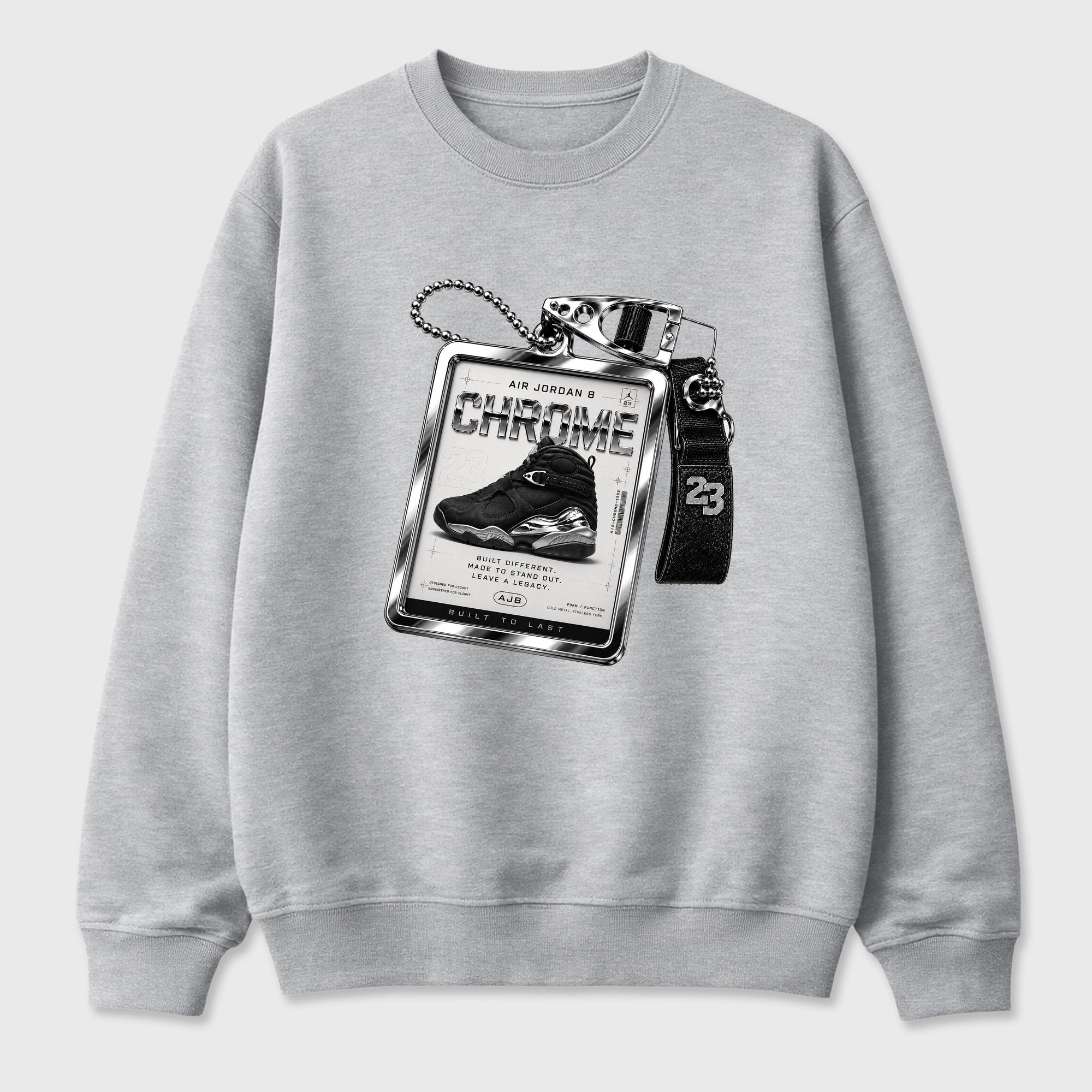 Sneaker Hang Tag Graphic T-Shirt featuring original streetwear artwork designed to match the Air Jordan 8 Chrome. Heather Grey 2 Graphic Tee.