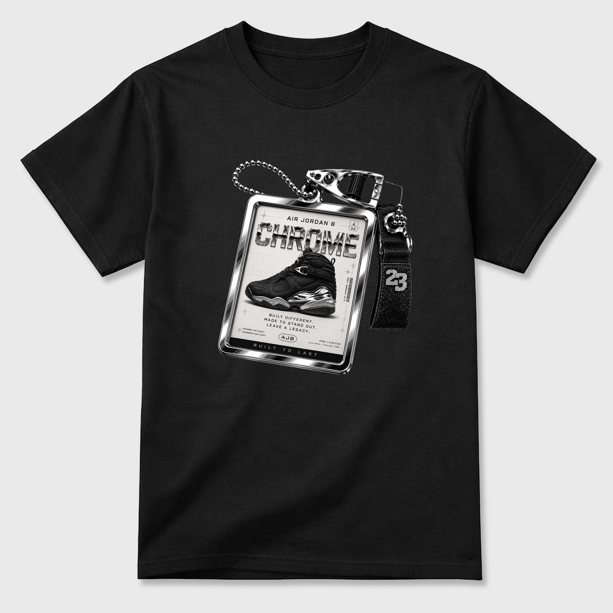 Sneaker Hang Tag Graphic T-Shirt featuring original streetwear artwork designed to match the Air Jordan 8 Chrome. Black 2 Graphic T-Shirt.