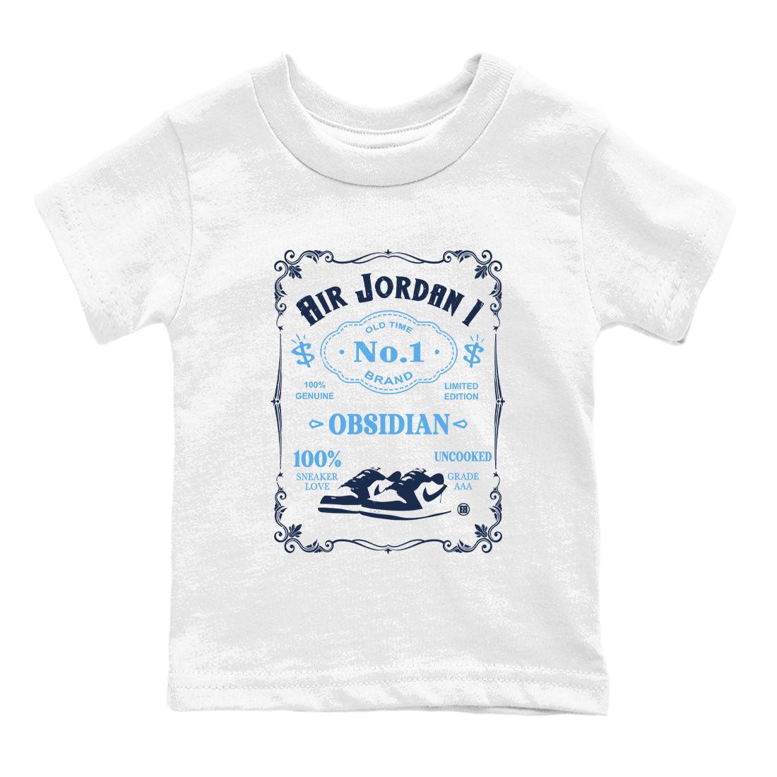 1s Obsidian shirts to match jordans Sneaker Label shirts to match Jordans AJ1 Retro Low OG Obsidian match shoes to clothes SNRT Sneaker Tees Youth Baby White 2 tee