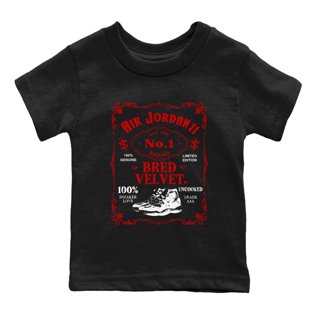 11s Bred Velvet shirts to match jordans Sneaker Label sneaker match tees Air Jordan 11 Retro Bred Velvet match shoes to clothes SNRT Sneaker Tees Youth Baby Black 2 tee